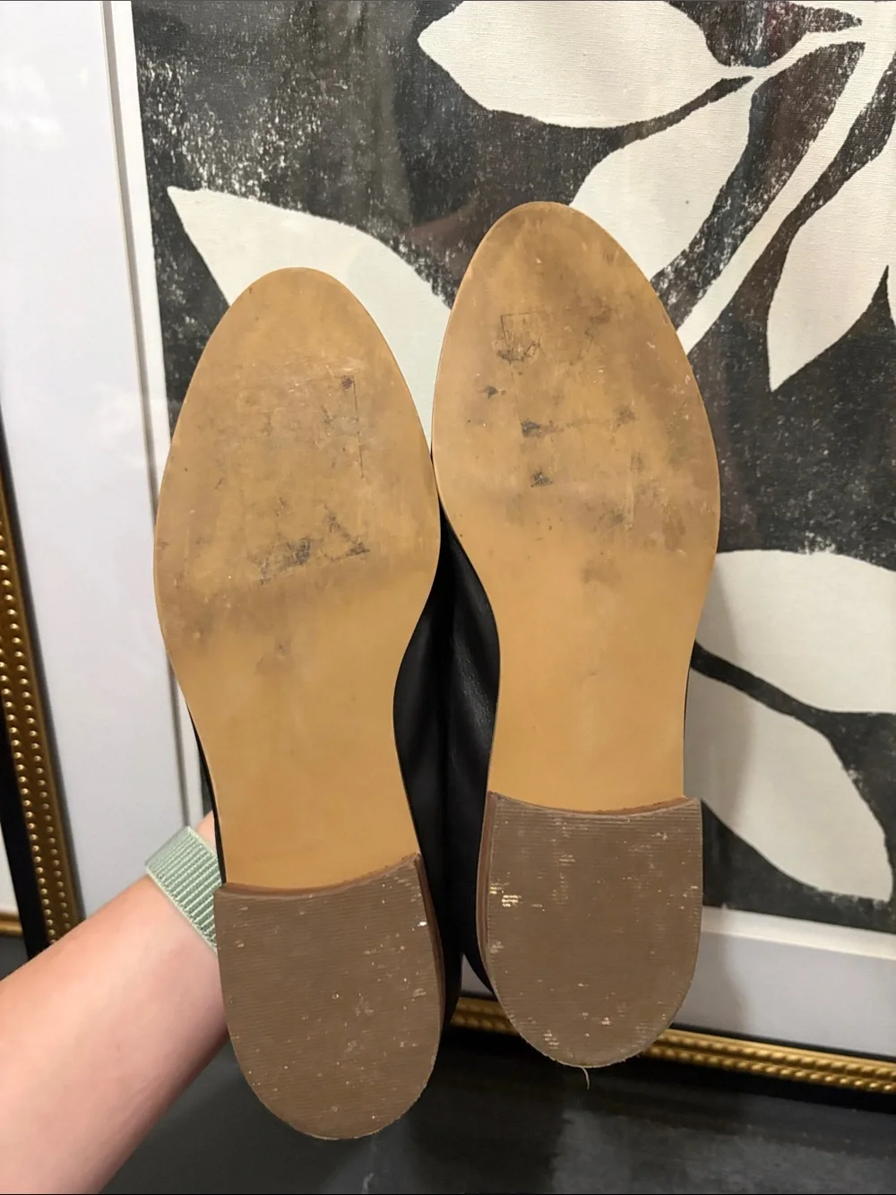Susina Black Leather Slip-On Loafers with Brown Insole Trim